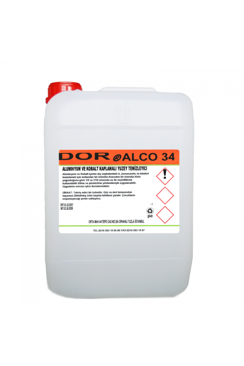 10 KG DOR-ALCO34 ALÜMİNYUM VE KOBALT KAPLAMALI YÜZEY TEMİZLEYİCİ 10 KG DOR-ALCO34 ALÜMİNYUM VE KOBALT KAPLAMALI YÜZEY TEMİZLEYİCİ