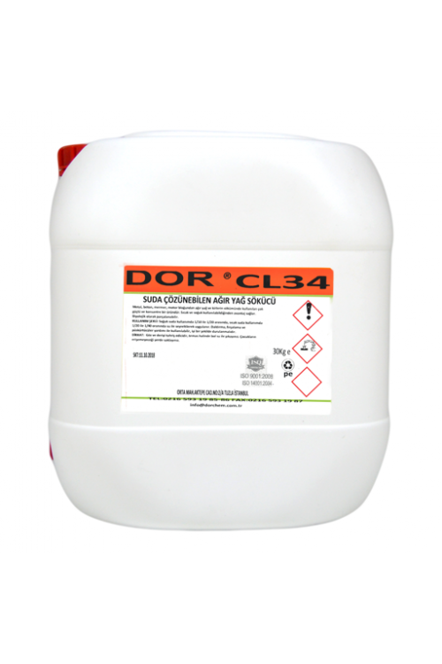 30 KG DOR-CL34 SUDA ÇÖZÜNEBİLEN AĞIR YAĞ SÖKÜCÜ 30 KG DOR-CL34 SUDA ÇÖZÜNEBİLEN AĞIR YAĞ SÖKÜCÜ